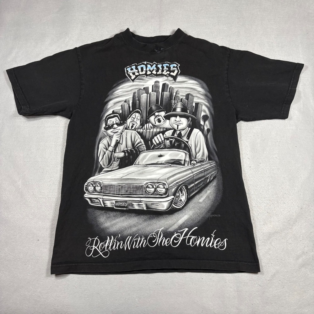 Homies Rollin With The Homies Graphic T-Shirt Black Mens Large David Gonzales